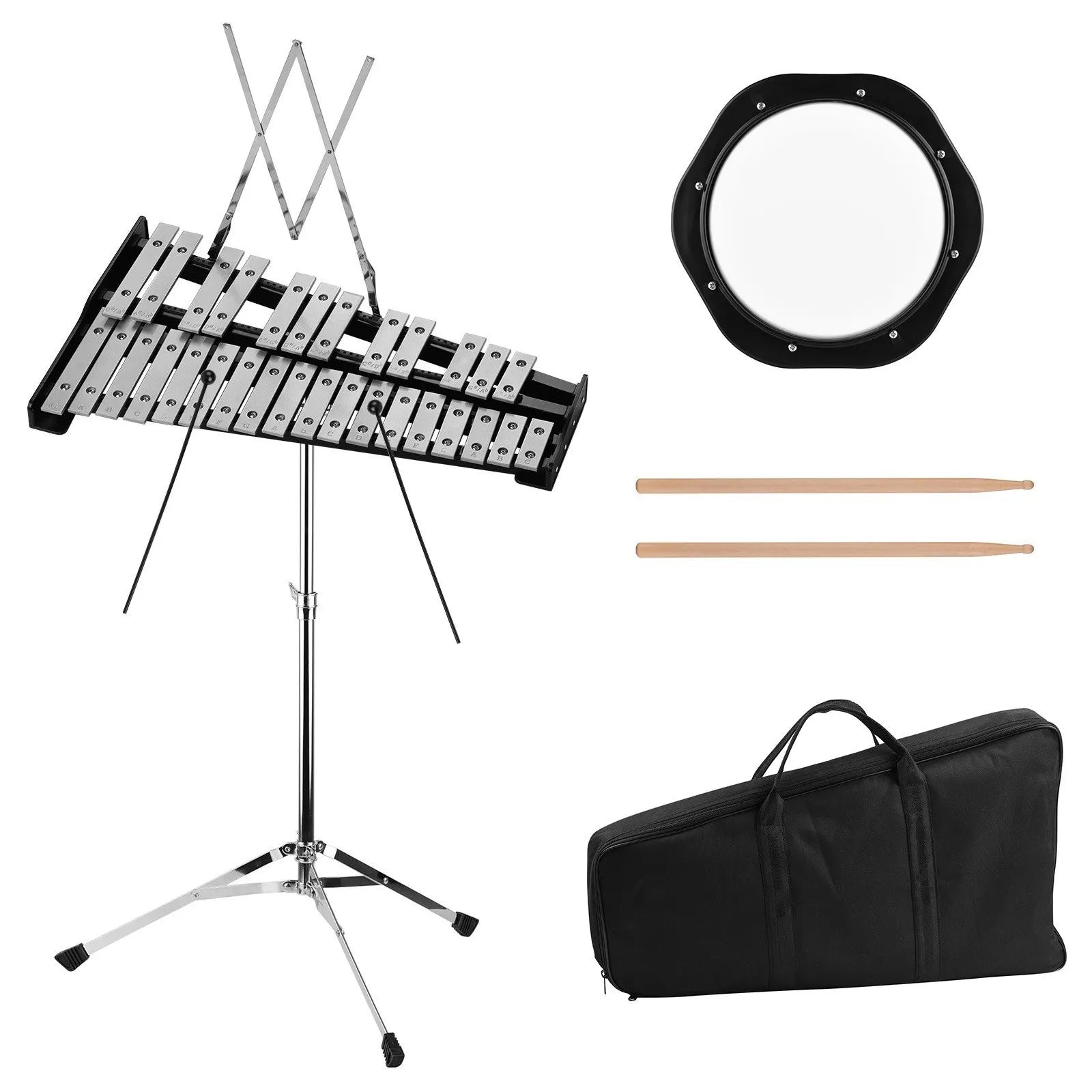 Glockenspiel Bell Kit Including 30 Notes Glockenspiel 8 Inches Practice Pad Percussion Instrument Adjustable Height for Beginner