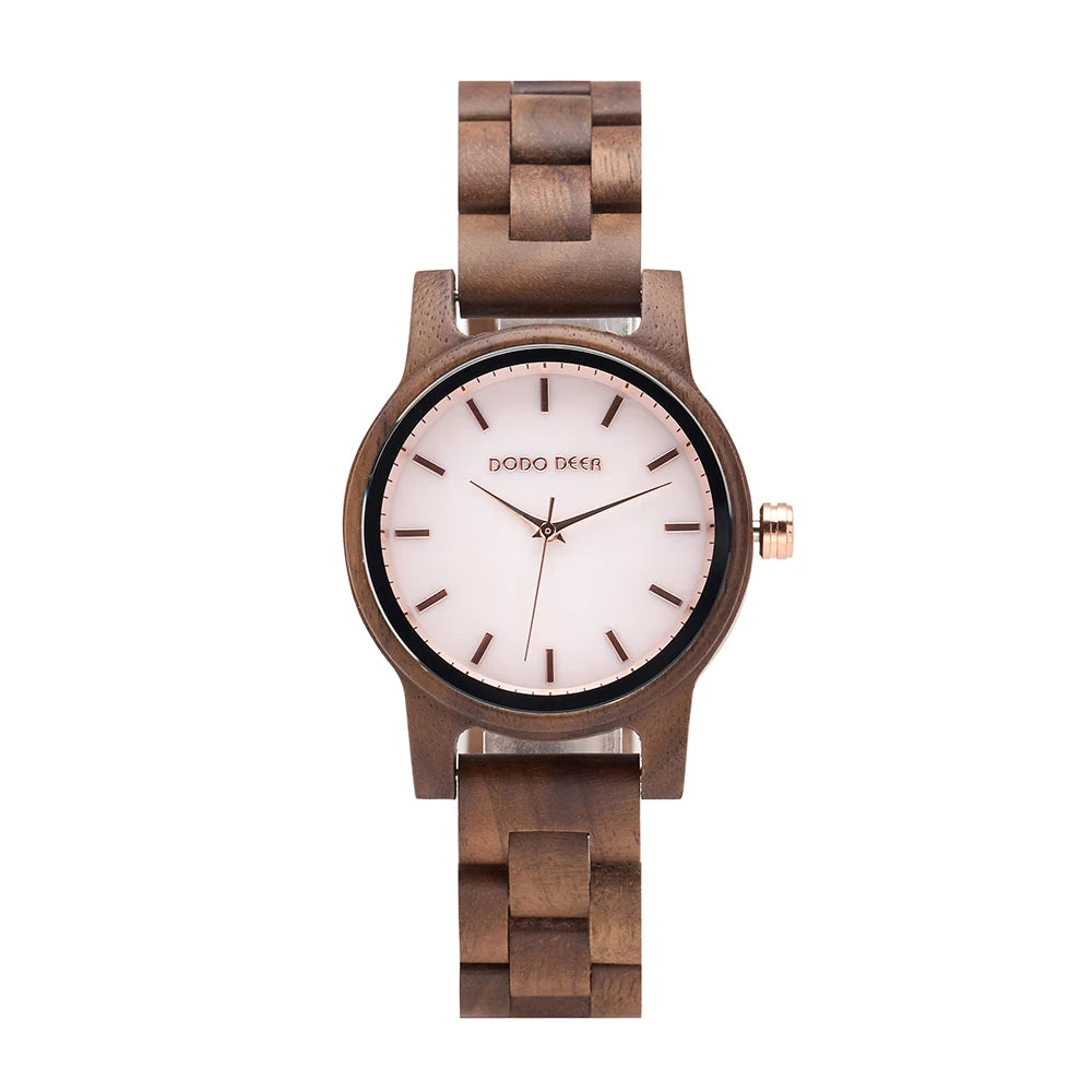 New Design Lightweight Walnut Wood Luxury Antique Quartz Watches for Fashion Teenage Girls Pointer Dial Customizable Options