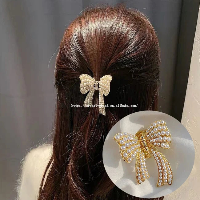 2021New Design Women Bowknot Pearl Metal Hairpins Girls Sweet Hair Clips Barrettes Headwear Korean Fashion Hair Accessories