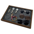 Antique Style Nice Luxury Dark Walnut Grain Empty Wood Velvet Jewelry Organizer Tray Glasses Show Case