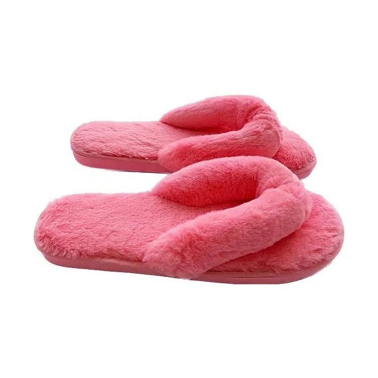 Wholesale Custom Faux Fur Warm Winter Mules Fluffy  Indoor Flip Flops Women Anti slip Plush Shoes Home Bedroom