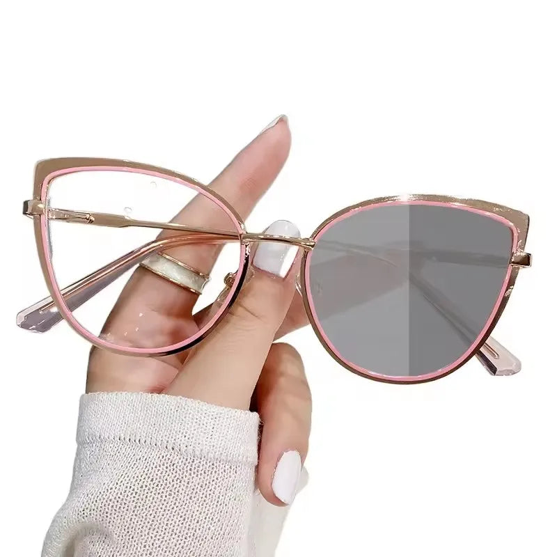 Wholesale Fashionable Computer Cat Eye Optical Frame Anti Blue Light Eyeglasses Woman Metal Eyewear Photochromic Glasses