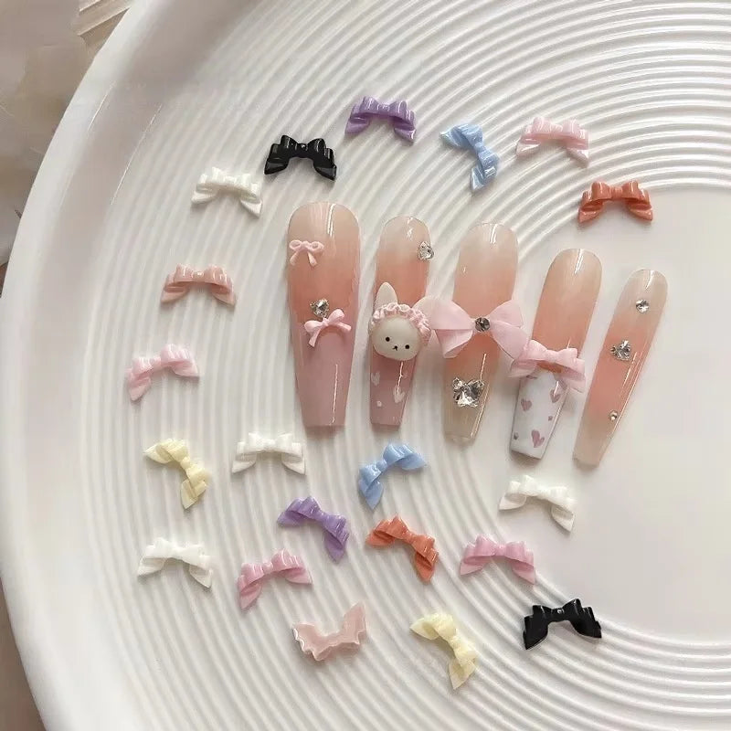 Paso Sico 30Pcs 3D Ribbon Bow Nail Art Accessories Soft Carved French Style DIY Bow Tie Diamond Nail Art Decoration for DIY