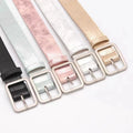 JULUN PU Belt Manufacture Ladies Metallic Shiny PU Belt Multi Color Square Silver Buckle Slim Women Waist Belt