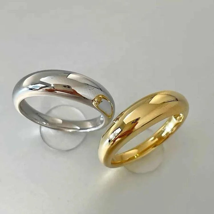 Ruyi Minimalist 18k Gold Solid Classic Chunky Dome Band Ring Women