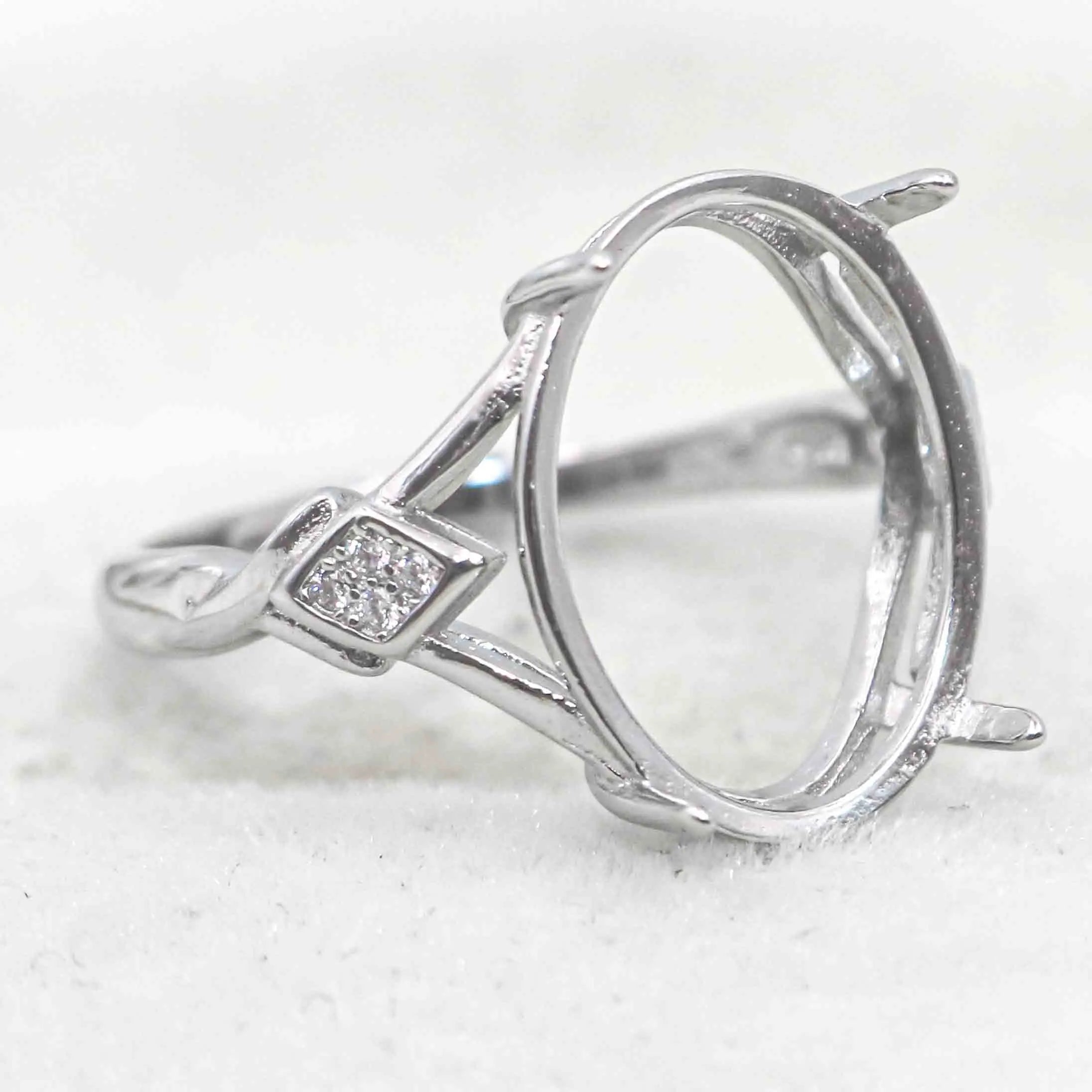 Sterling Silver 12*15mm Semi Mount Ring Empty Frame Blank Support Claws Setting S925 Base Holder Without Center Stone for Inlay