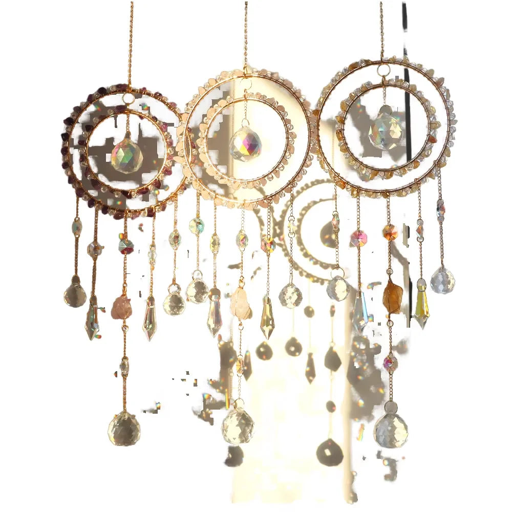 HZ Handmade Sympathy Wind Chimes Gemstone Agate Crystal Slice for Window Hanging Home Decoration