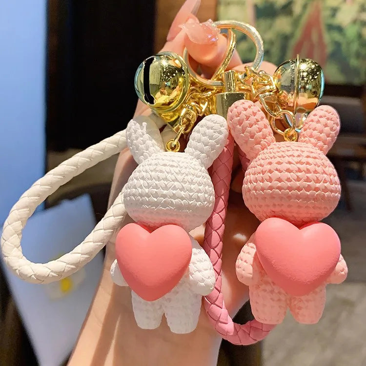 Cartoon Cute Metal Resin Love Rabbit Keychain Animal Series Bag Accessory Wholesale Car Hanging Bag Accessories Pendant