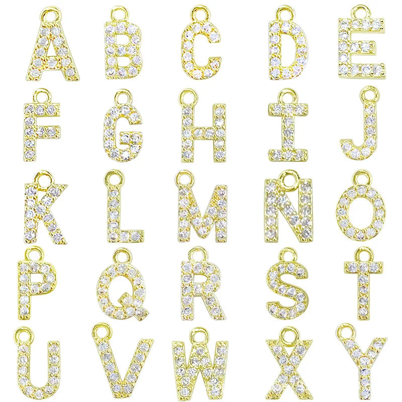 18k Gold Plated DIY Small Letters Charm Cubic Zirconia Mini a to Z Initial Letter Charm Pendant for Jewelry Making