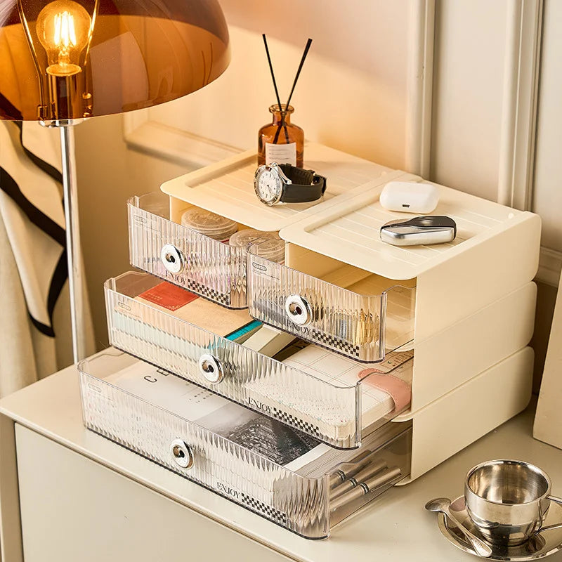 OWNSWING Makeup Organizer With Drawers Stackable Skincare Cosmetic Organization Cosmetic Display Cases for Table