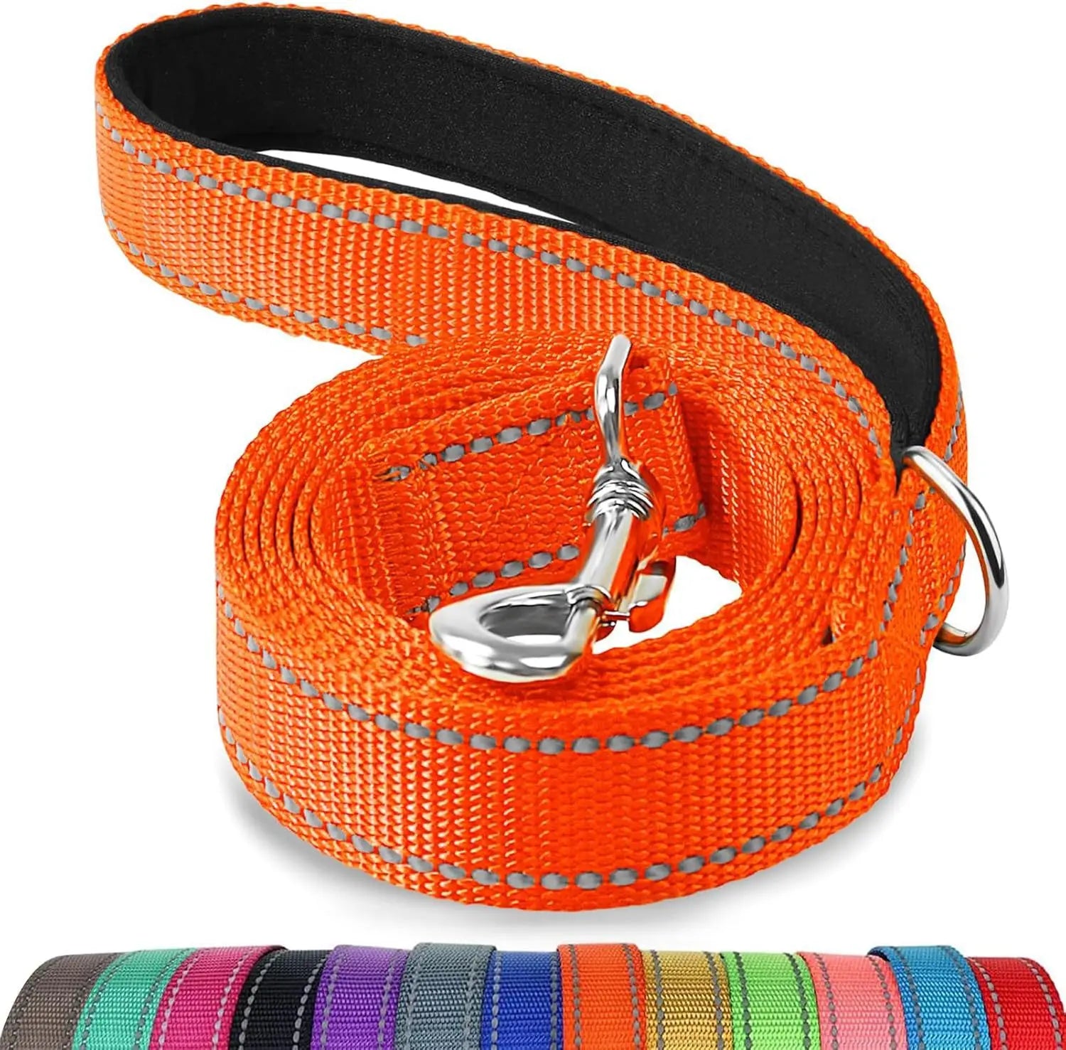 4FT 5FT 6FT Nylon Green Reflective Dog Leash with D Ring Training Thin Wide Reflector for Dogs Walking
