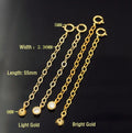 14K Gold Filled Flat Link O Chain With Zirconia Tail Charm Light Gold CZ Extender Chain for DIY Necklace Bracelet Jewelry Making MegaBDM
