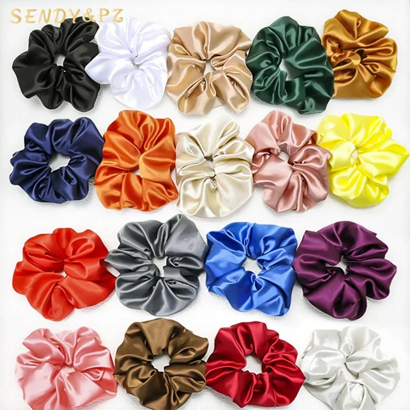 Women's New Fashion Solid Color Elastic Silk Scrunchies Hair Bands and Hair Ties Ponytail Holder Young Girls' Hair Accessories