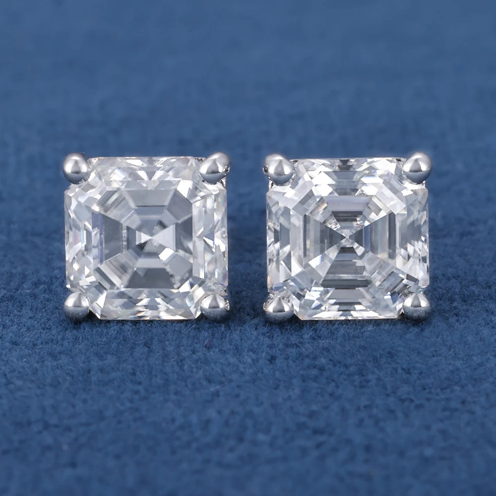 Factory Price S925 Sterling Silver 0.5ct 1ct 1.5ct 2ct 3ct 4ct 5ct D VVS Asscher Cut Moissanite Diamond Earrings