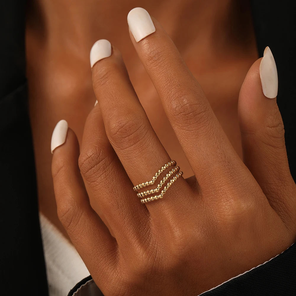 Wholesale Geometric Three Layer Heart Hollow 18K Gold Plated Titanium Steel Ring Adjustable Stainless Steel Opening Women Rings