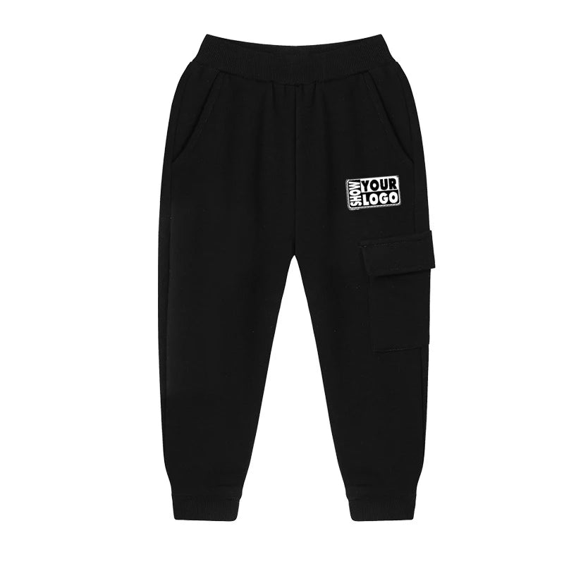 Print and hang Tags Offer Custom Design Kids Pants 100% Cotton Casual Style Kids Sweatpants With Pocket
