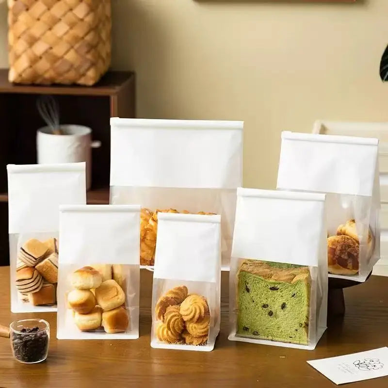MU 3 Size Windows Bread Bag Kraft Paper Bag Bakery Stand up Kraft Bread Cake Food Packing