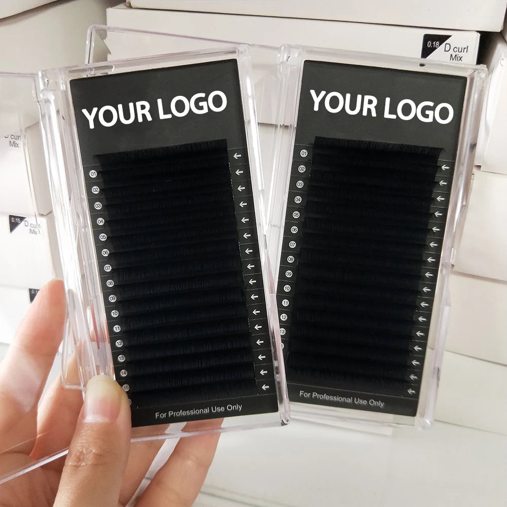 Black Cashmere Lash Extensions 0.02 0.03 0.05 Premium Matte Black Volume Lash Trays Private Label Lash Extension Supplies Trays