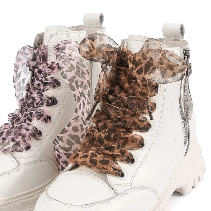 4CM Wide Shoelace Leopard Pattern Silk Yarn Lace Flat Snow
