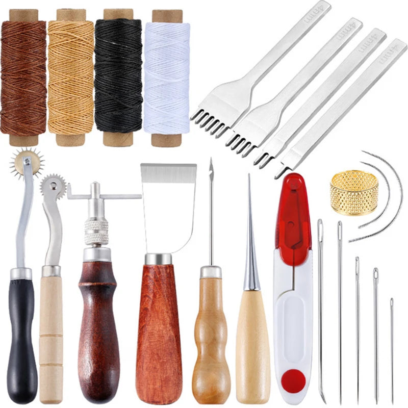 Hot Sale Leather Craft Tools Kit Hand Sewing Stitching Punch Carving Working Kit Diy Leather