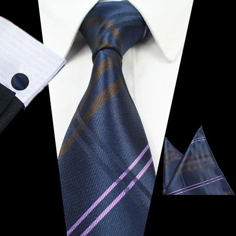 Blue Khaki Plaid Silk Tie Handkerchief Gifts for Men Gifts Suit Wedding Tie Neck Ties Hanky Sets Aeecopt OEM ODM