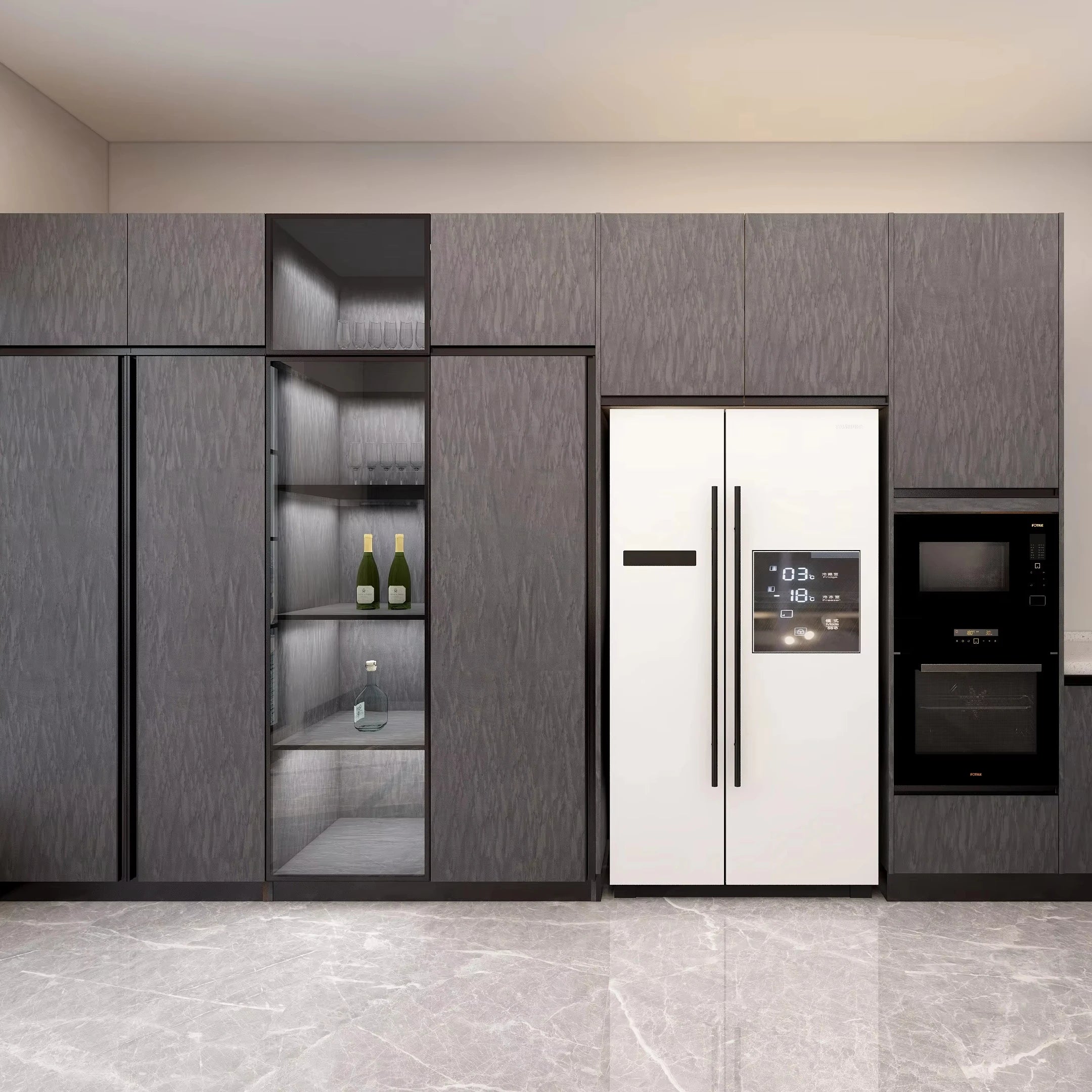 BALOM Modern Gray Lacquer Prefab Top Base Kitchen Display Cabinet Kitchen Furniture with Factory Price