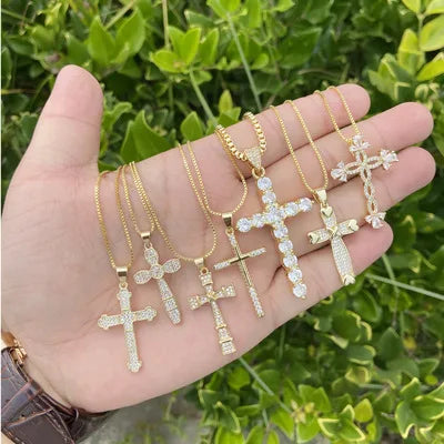 2025 Fashion Pop Gold-plated 18K Light Luxury Zircon Cross Necklace for Women