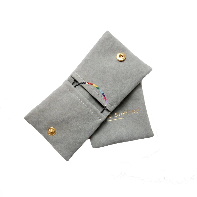 Custom Logo Foldover Jewelry Pouch with Insert Plate Recyclable Elegant Packaging Bag