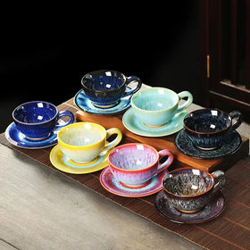 Handmade Porcelain Arabic Colored Coffee and Tea Cup and Saucer Set 150ml