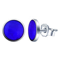 7mm Woman Blue Simple Round S925 Sterling Silver Small Disc Lacquered Stud Earrings Jewelry