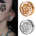 Evorte New Stunning 316L Stainless Steel Gold Plated Moon Star Ear Gauges Tunnel Plugs Ear Expander Double Flared Metallic
