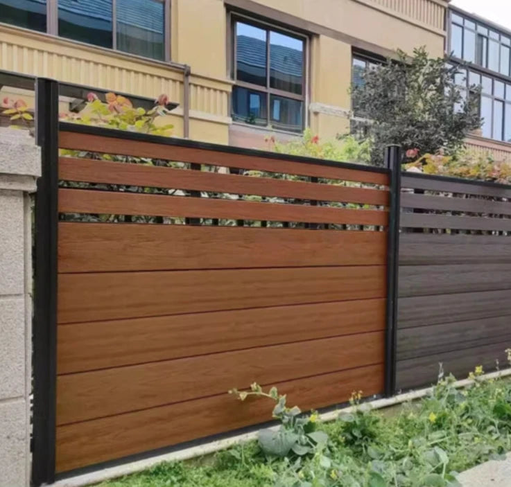Modern Design Aluminum Metal Horizontal Yard Privacy Slat Fence Panels WPC Frame Outdoor Garden Fence