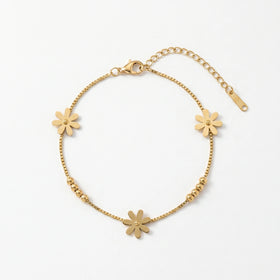 QIAOREN 11946 Elegant Boho Daisy Charm Bracelet Gold Stainless Steel Box Chain Beaded Floral Jewelry for Women EU US Hot Sell