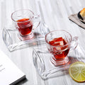 Hot Selling European Style Glass Tea Coffee Cup Saucer Set With Pattern Handles Drinking Cup