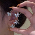 Gold Plated Ear Bone Clip No Piercing Women Sweet Exquisite Sparkling Zircon Butterfly Tassel Ear Cuff Clip Earring Jewelry