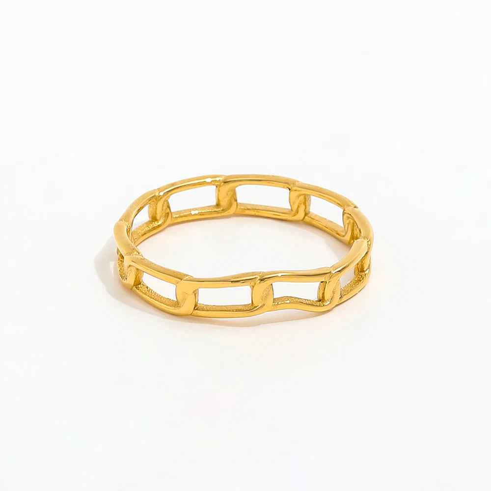 High End 18K PVD Gold Plated Link Chain Rings Simple Stainless Steel Rings for Women