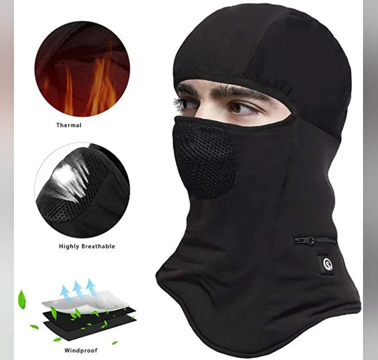 Savior Cold Weather Keep Warm Men Women Windproof Rechargeable Battery Black Electrical Heated Face Mask