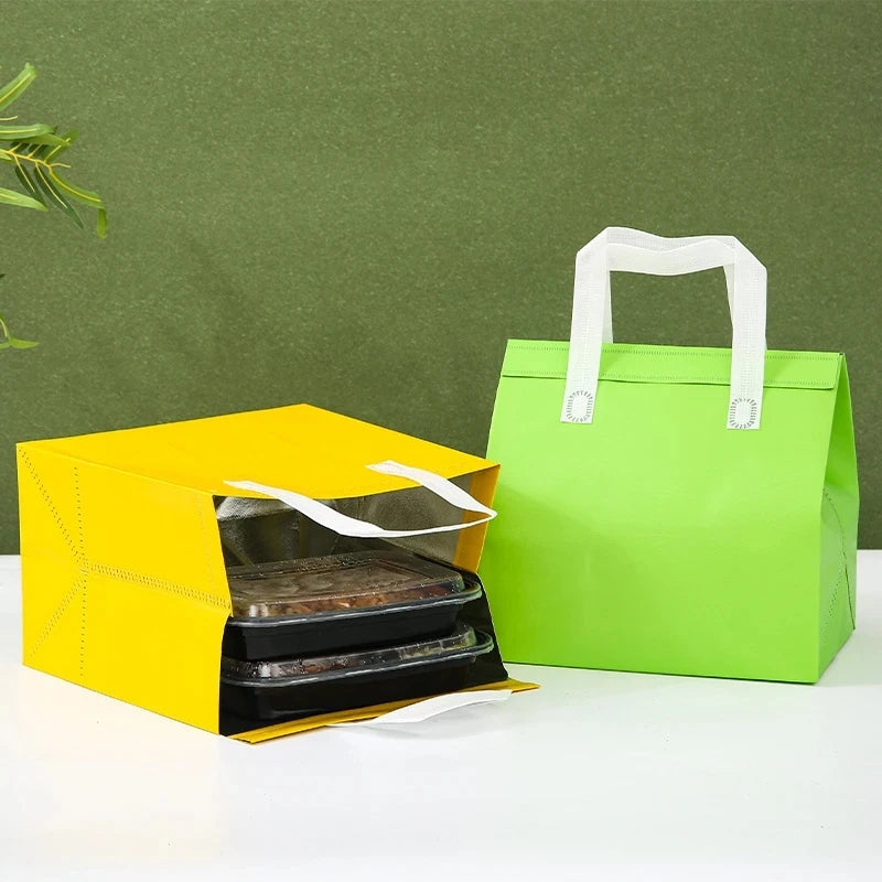 Custom Portable Non-Woven Thermal Insulation Tote Bag Eco-Friendly Recyclable Plain Printed with Custom Color Logo for Food Use