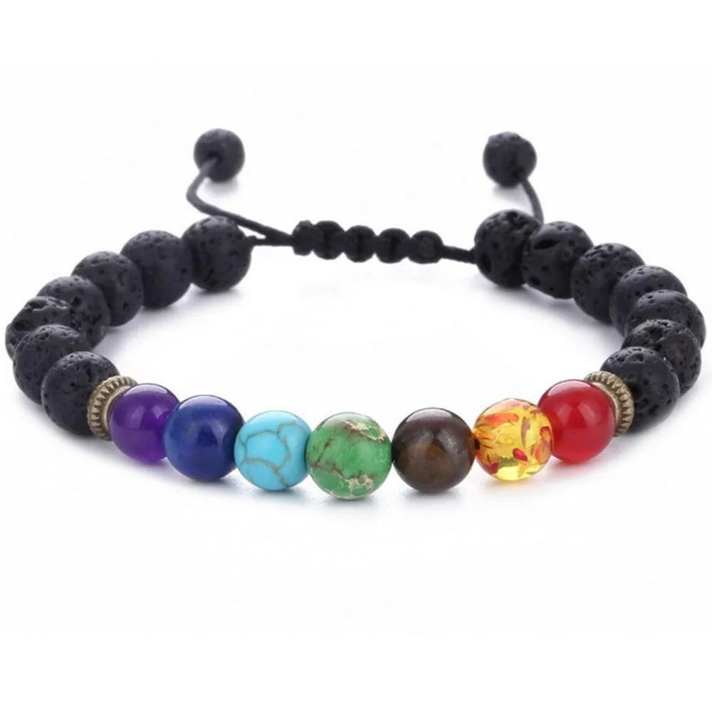 7 Chakra Bracelet Healing Heart Charm Bracelets Wrist Mala Beads Stone Adjustable Yoga Bracelet Chakra Jewelry for Women