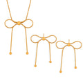 Joolim Waterproof Gold Plated Dainty  Pearl  Ribbon Knot Bow Pendant Bowknot Stainless Steel Snake Chain Necklace Earring Set