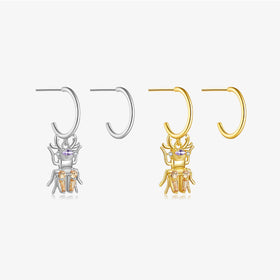 FUAMAY Gold Plated C Shape Hoop Earrings 925 Sterling Silver Insect Irregular Pendant Earrings