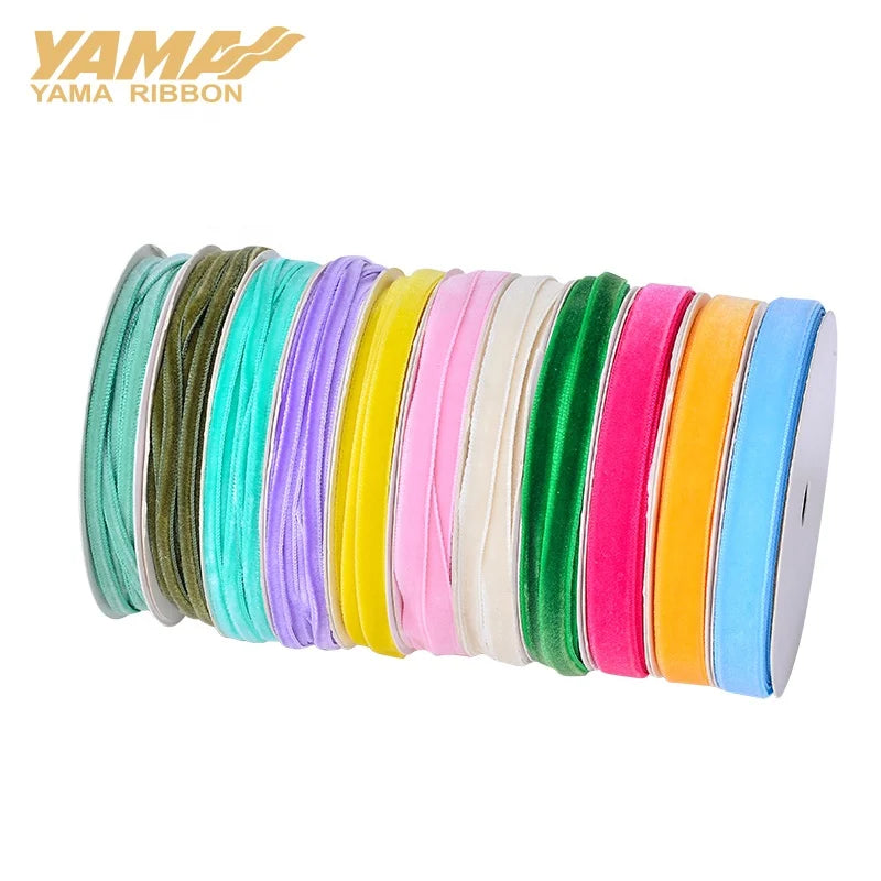 Ribbon Factory Wholesale Colorful Soft Single Side Green Red Black Velvet Ribbon Roll