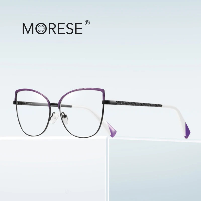 MORESE Model 3024 Women's Computer Anti-Blue Light Butterfly Shape Full Rim Eyewear Cat Eye Eyeglasses Metal Optical Frame