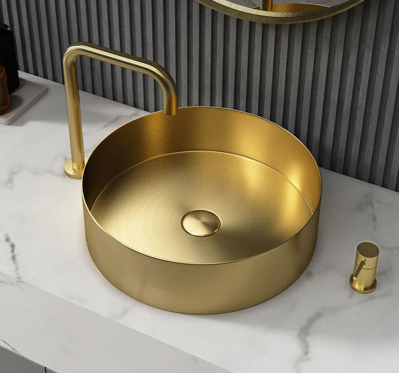 Morden Stainless Steel Sink Bowl for washing hands Luxury Golden Countertop Basin Round Oval Square