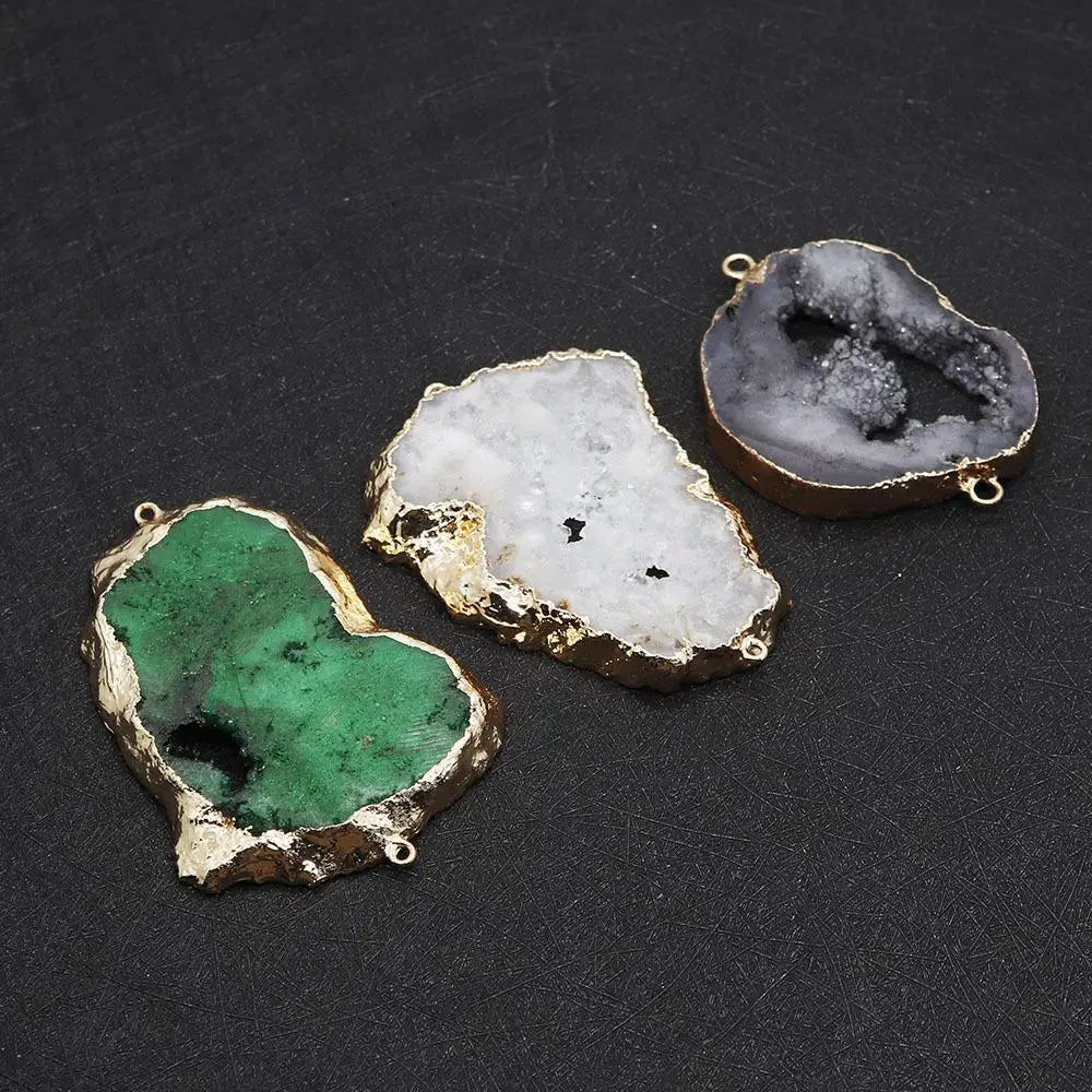 Natural Crystals Irregular Color Coating Double Buckle Plated Edge Connectors for Fashion Jewelry Making Pendant Necklaces