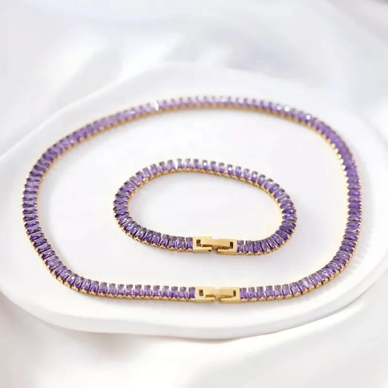 MICCI Wholesale Luxury Necklace Jewelry Stainless Steel Baguette Diamond Cubic Zirconia CZ Iced Out Square Cluster Tennis Chain