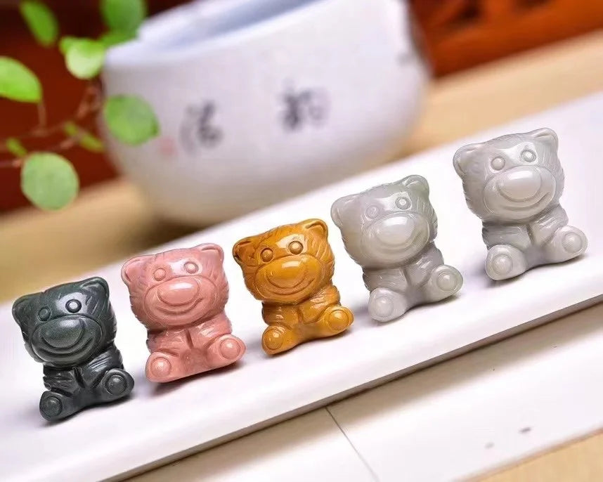 Natural Crystal Semi Precious Stone Cartoon Figurine Alashan Agate  Bear Carvings