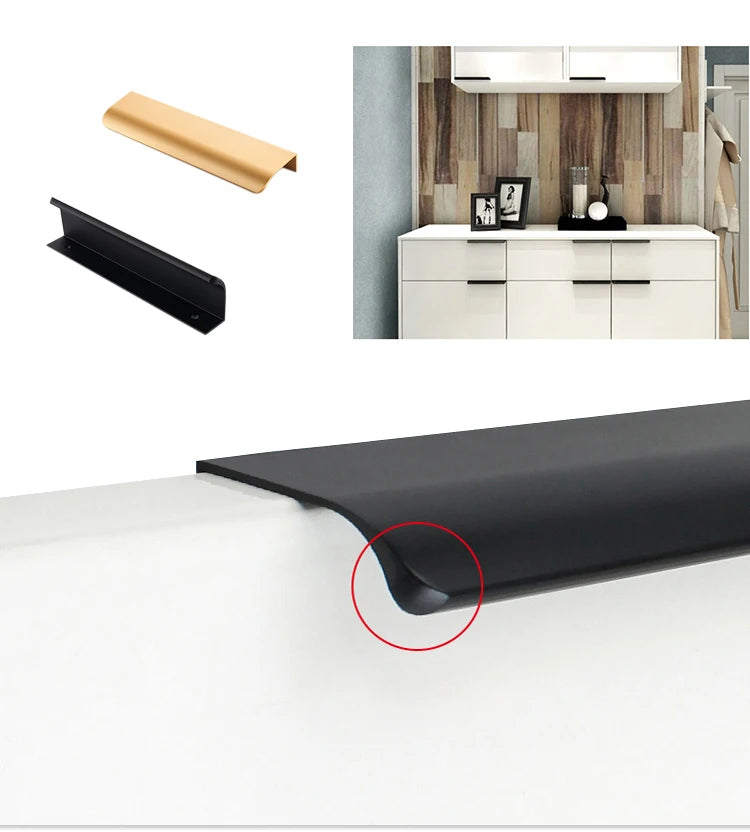 Factory Custom  Aluminum Alloy Invisible Edge Pull Embedded Cabinet Door Handles Concealed Drawer Handle