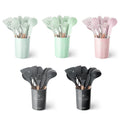 Kitchen Food Grade Durable Silicone Wood Kitchen Utensils Set Cooking Baking Spatula Spoon Turner Brush Tongs