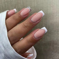 Wholesale Custom Press on Nails Square Medium Square Silver Powder French Tip Nails Manicure Acrylic Stick on Nails